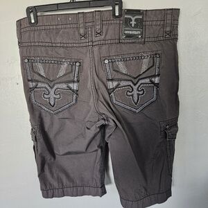 Rock Revival Men's 40 23" Inseam Charcoal Classic Cargo Shorts Thick Stitching